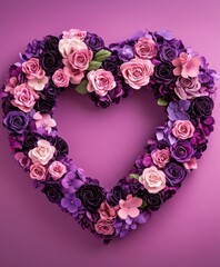 Wall Mural - A delightful heart of purple and pink roses blooms against a soft pink backdrop, capturing the essence of love and romance for Valentine's Day.