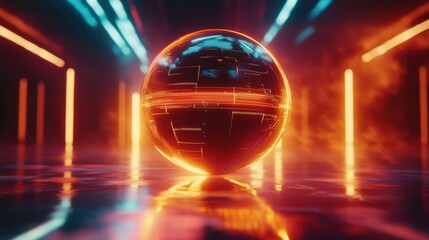 Poster - Spinning globe with glowing contour lines showcasing connections and global awareness in a vibrant digital environment. Generative AI