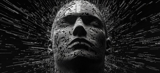 a digital human head made from binary code and circuit board lines, an artificial intelligence concept background design Generative AI