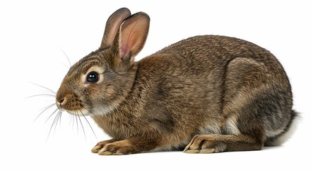 Wall Mural - Adorable Brown Rabbit on White Background