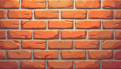 Leinwandbilder - Illustration of brick wall texture. Orange bricks with mortar lines form repeating pattern. Graphic ideal for use as background for games websites. Presents simple yet detailed brickwork pattern.