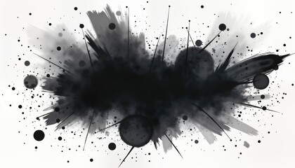 Aufkleber - Abstract black watercolor painting on white background. Brushstrokes, splatters create dynamic shapes. Ink splatters, artistic textures. Use for graphic design, template, poster, cover design