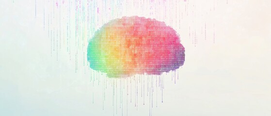 Wall Mural - abstract colorful polygonal human brain on a white background with binary code machine learning conc