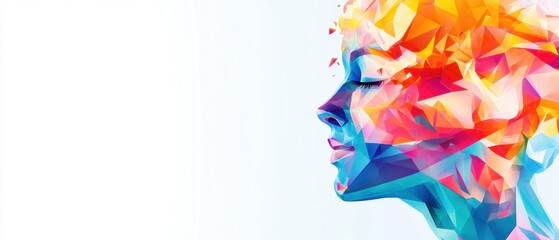 Wall Mural - banner design with a polygonal human brain and a blue vector background on white, an ai concept art 