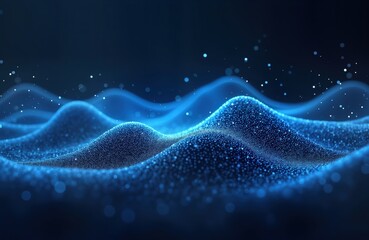 Leinwandbilder - Abstract futuristic design with wavy blue particle patterns. Dynamic glowing blue dots form smooth flowing waves on dark gradient background. Digital tech concept music wave illustration. Abstract