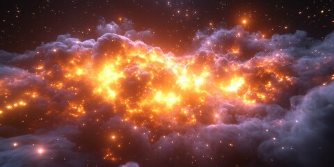 Wall Mural - fiery nebula explosion in deep space universe cosmic art captures bright orange and red glowing clou