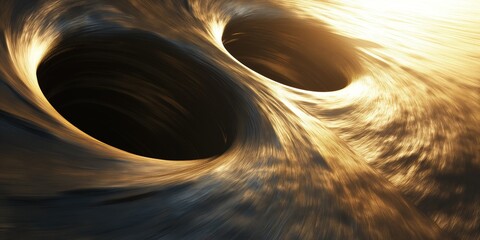 Wall Mural - powerful gravitational waves radiating outward as two black holes are merging, creating a cosmic vor