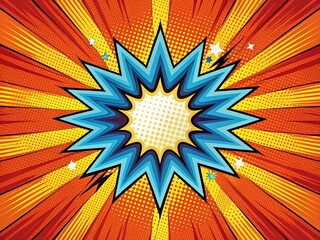 Wall Mural - Retro Comic Book Explosion Burst Background - Right Side Copy Space