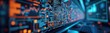 © miss irine - Multiple computer screens display dynamic tech data. Screens show complex data visualizations, code. Modern tech tools support seamless business operations. Business success relies on tech
