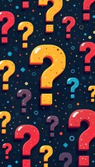 Leinwandbilder - Colorful question marks create vibrant pattern on dark background. Abstract design with graphic elements. Modern illustration style with overlapping question marks. Various colors, shades of red