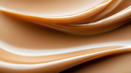 Smooth flowing caramel waves create elegant abstract background with soft gradient transitions from light to dark brown tones, suitable for luxury product designs.