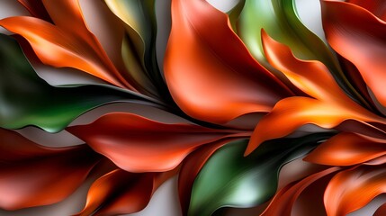 Wall Mural - Abstract Botanical Still Life: A Symphony of Orange and Green Leaves