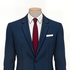 Businessman in formal navy blue suit with maroon tie. Elegant professional attire. Suitable for business settings formal events. Classic, stylish corporate look. Man dressed formally. Ideal for