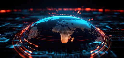 Global network, digital earth, futuristic tech, data flow, background circuits, website banner