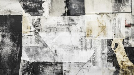 Poster - Overlapping vintage newspaper clippings create a textured collage depicting history and nostalgia from the early 20th century. Generative AI