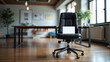 © DigitalCanvas - Empty chair in an office room with a blank sign for job vacany announcement, with copy space for text