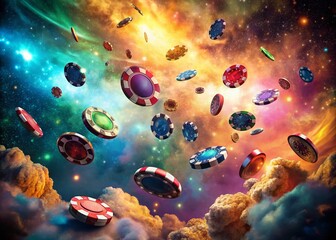 Wall Mural - Surreal Poker Game: Floating Chips & Cards in a Dreamlike Setting