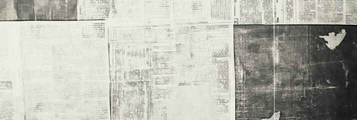 Poster - Vintage newspaper clippings overlapping to create a textured, historical collage reflecting daily life from a past era. Generative AI