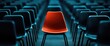 © Design By Reiga - Red chair stands out in a row of blue chairs. Leadership, opportunity