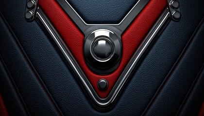 Red and Dark Blue Leather Panel with Metal Accents