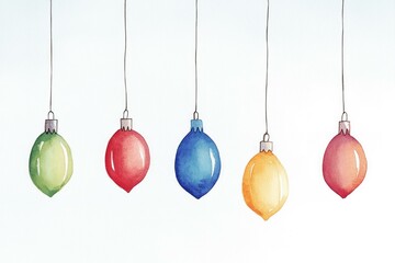 Sticker - Colorful festive ornaments hanging against a light background, perfect for holiday decorations, conveying warmth and joy during the Christmas season