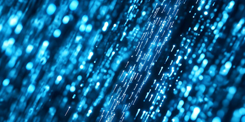 Wall Mural - Abstract Blue Binary Code Stream Flows with Futuristic Data Transfer