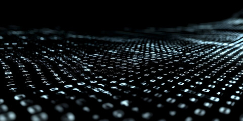 Binary Code Stream Flows Across a Dark Background, Creating a Futuristic Technological Landscape.