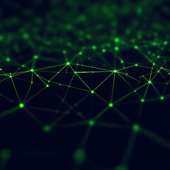 Poster - Abstract 3D Green Network Connecting Dots and Lines in a Dark Background Visually