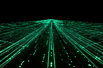 Sticker - Green glowing lines and dots converge on a dark background, creating a futuristic digital highway.