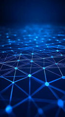 Poster - Abstract Blue Network Grid Connects Nodes Smoothly Across a Dark Background.