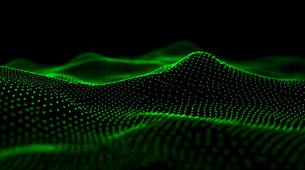 Poster - Abstract Green Mesh Landscape Forms Rolling Hills on a Dark Background