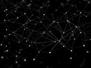 Poster - Abstract Network Connections Form Intricate Patterns with Dots and Lines on Black Background