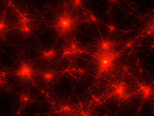 Sticker - Red Abstract Background with Interconnected Lines and Glowing Centers on a Dark Backdrop