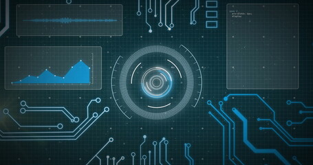 Canvas Print - Image of scope scanning over data processing with connections