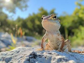 Wall Mural - a captivating close-up of a lizard basking in the sunlight, showcasing its intricate skin texture an