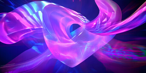 Wall Mural - Abstract 3D Rendered Swirling Shapes in Vibrant Purple and Blue Hues with Digital Art Background.