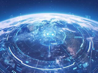 Futuristic digital interface overlaid on Earth.