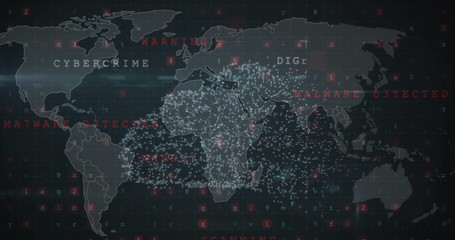 Canvas Print - image of digital data processing and world map over dark background