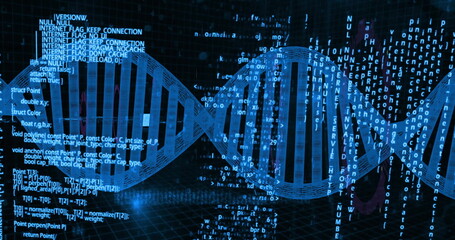 Canvas Print - image of dna strand over data processing