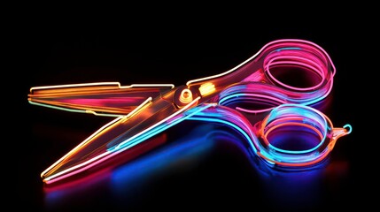 Wall Mural - neon sign of scissors with altered design, neon, sign, scissors, alteration, cutting tool, vibrant, 