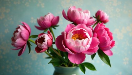 Wall Mural - Colorful peony flowers arranged in a vase, bouquet, floral, spring