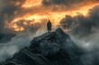© Andrii Savchuk - Silhouette of a lone hiker standing on a mountain peak under dramatic clouds