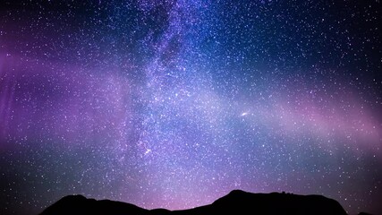 Wall Mural - aurora glowing purple and milky way galaxy canyon southwest tilt up