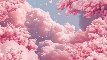 Wall Mural - seamless pattern with pink cloud and sakura blossom, sakura, blossom, pink, cloud, seamless, pattern