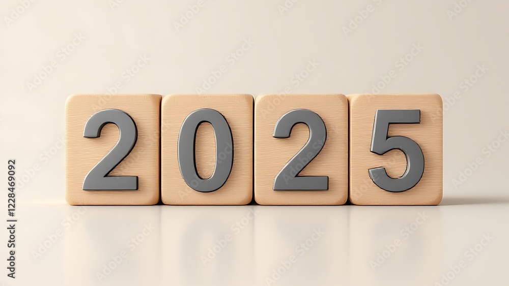 3d Wooden box cube with text 2025 icon. Transitioning from 2024 to 2025 ...