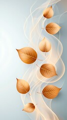 Wall Mural - graceful flow of autumn leaves with soft swirls on a light blue background, longevity energy organic