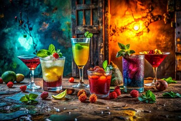 Wall Mural - Vibrant Cocktails in Abandoned Building: Urban Exploration Photography