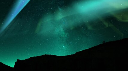 Wall Mural - aurora and milky way galaxy galactic dreams hills loop