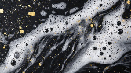 Sticker - top view of intricate soap foam bubbles creating a striking abstract texture with dark background an