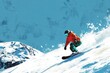 © EUT - Snowboarder carving down a snowy mountain slope, vibrant orange jacket. Illustrates winter sports, adventure, and freedom.